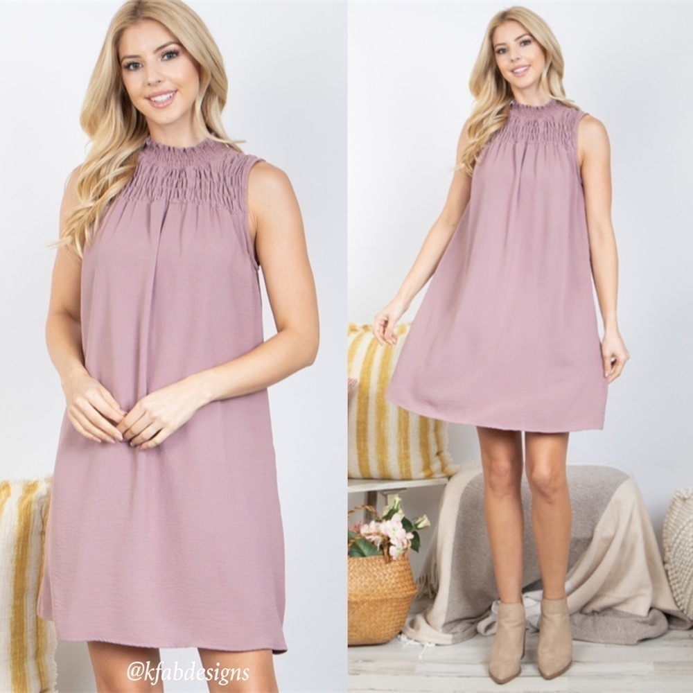 LAST 2! Mauve Smocked Sleeveless The Perfect Shift Dress! - Picture 2 of 5